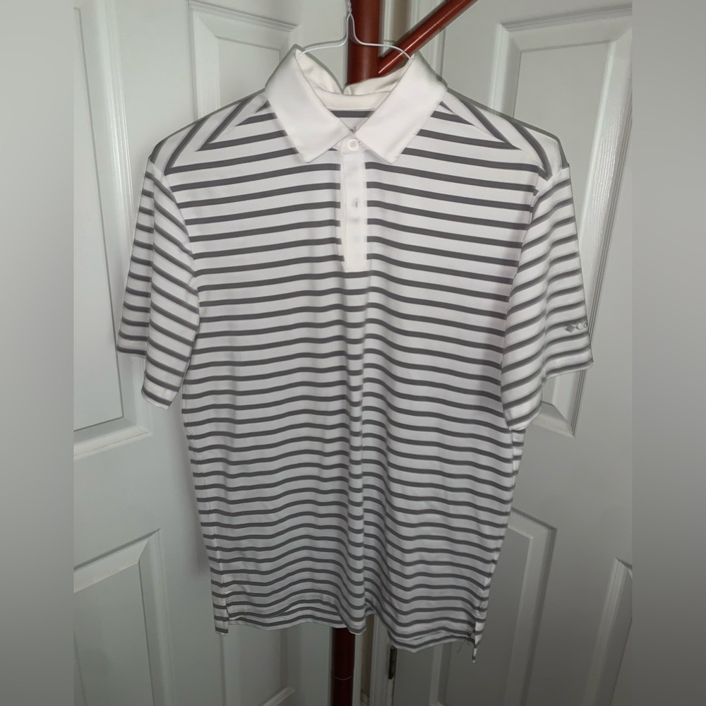 Columbia Men's Striped golf Polo Shirt - White and Gray, Medium